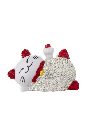 LC05021-Şans Kedisi Sallanan Pati Güneş Enerjili -Taşlı Kırmızı Kolyeli 11 X 7 X 6CM