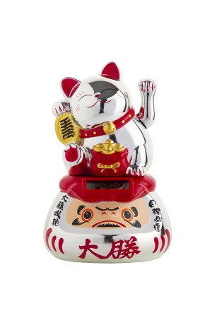 Şans Kedisi Sallanan Pati Güneş Enerjili- Maskeli - Keseli Şirin 10.2*9.6*15.5 Cm