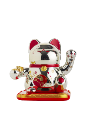 Lucky Cat Sallanan Pati̇ Güneş Enerji̇li̇- Çi̇çekli̇ Çi̇ft Kol Sallanan Tombi̇k  10.5*9.3*9.5 Cm