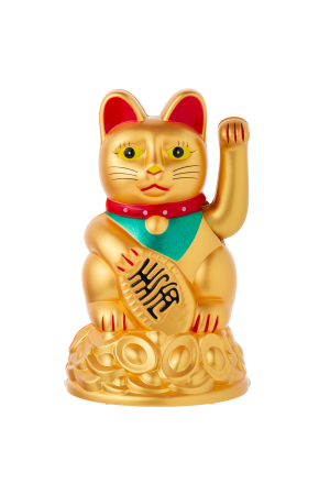 Lucky Cat Pilli Altın Para Basamaklı Yeşil Fularlı  11*10*15.5 Cm