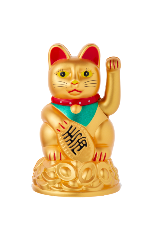 Lucky Cat Pilli Altın Para Basamaklı Yeşil Fularlı  11*10*15.5 Cm