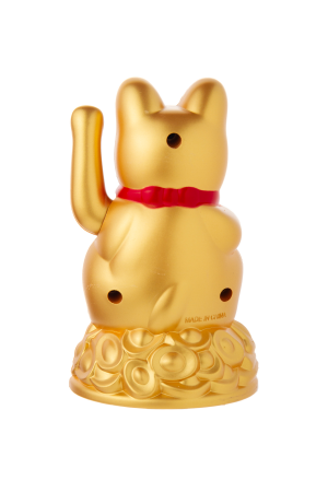 Lucky Cat Pilli Altın Para Basamaklı Yeşil Fularlı  11*10*15.5 Cm